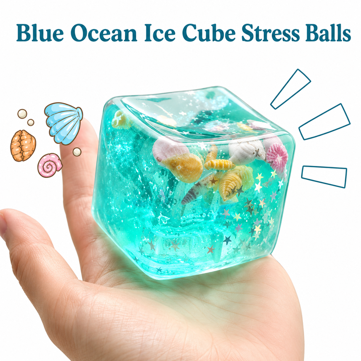 Ocean Glitter Squishy Cube Stress Toy – Stretchy Sensory Fidget Squeeze Ball