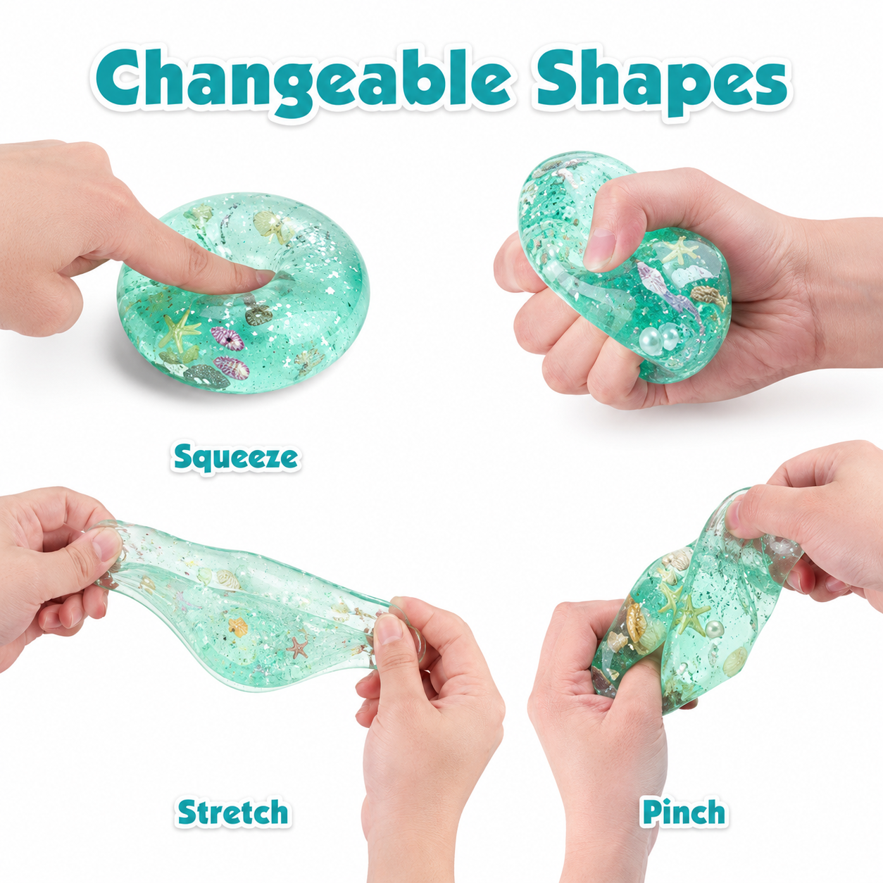 Ocean Glitter Squishy Cube Stress Toy – Stretchy Sensory Fidget Squeeze Ball
